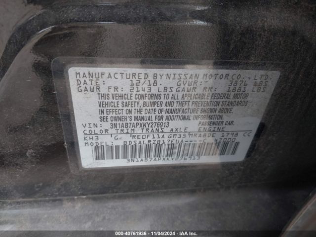3N1AB7APXKY276913 Nissan SENTRA SR