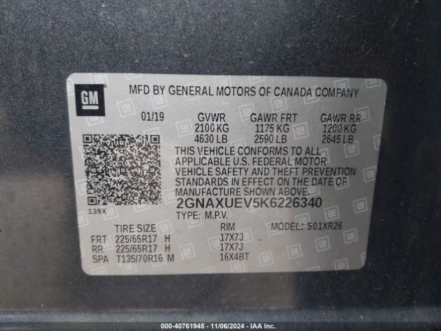2GNAXUEV5K6226340 Chevrolet EQUINOX LT