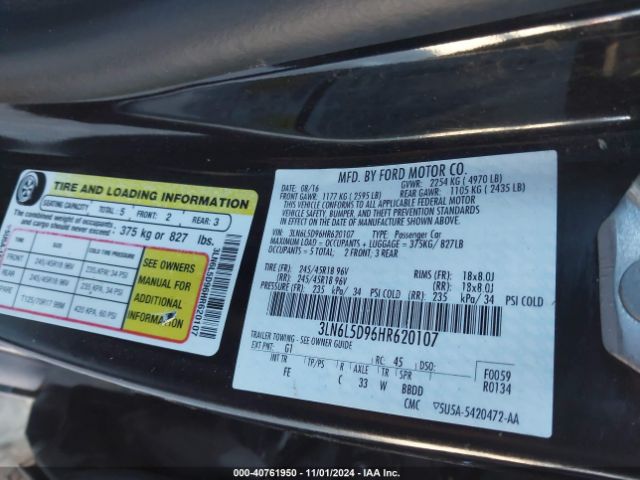 3LN6L5D96HR620107 Lincoln MKZ SELECT