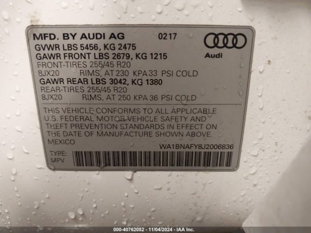 WA1BNAFY8J2006836 Audi Q5 2.0t Premium/2.0t Tech Premium