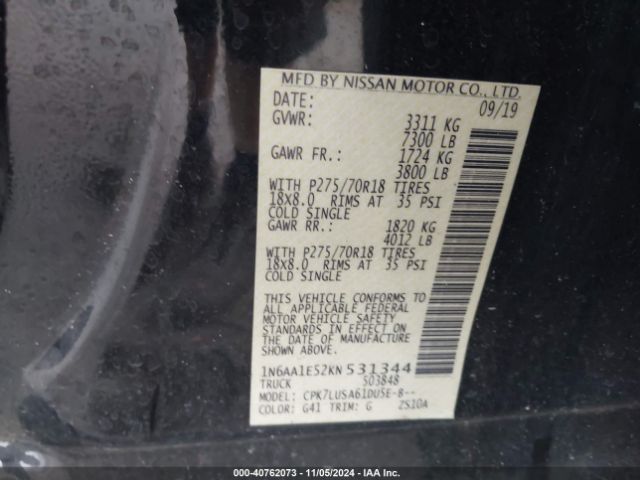 1N6AA1E52KN531344 Nissan Titan Pro-4x