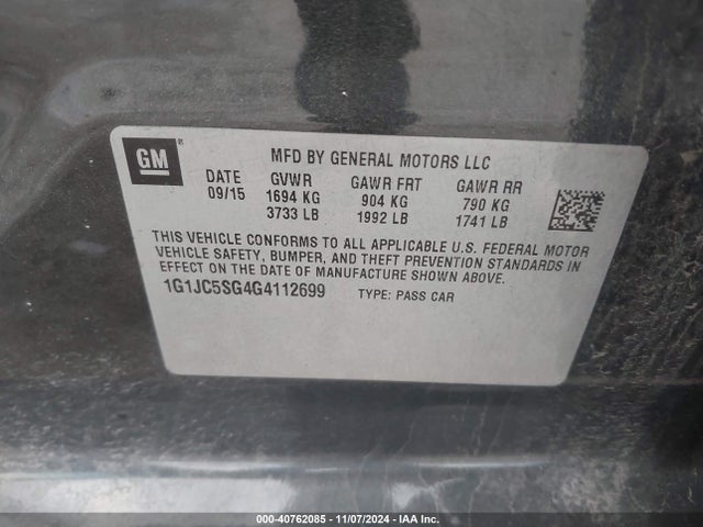 Chevrolet Sonic Lt Auto 2016 1G1JC5SG4G4112699 Image 9