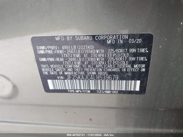 JF2SKAJC4LH539679 Subaru Forester Premium