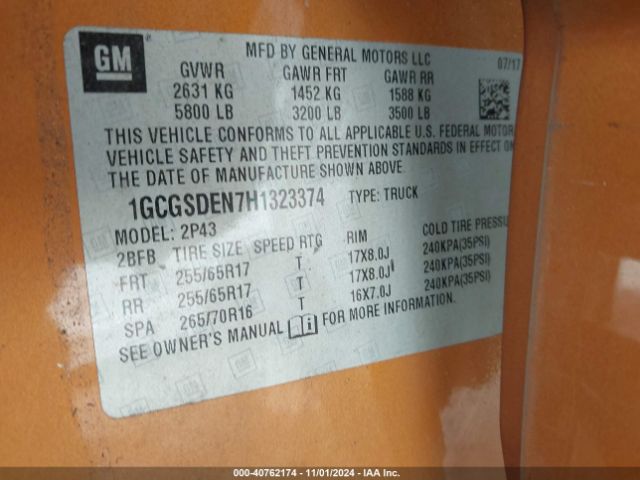 1GCGSDEN7H1323374 Chevrolet Colorado Z71