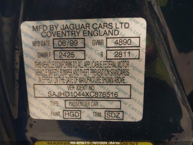 1999 JAGUAR XJ8 SAJHD1044XC876516 Photo 8