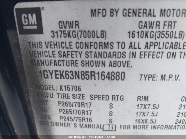2005 CADILLAC ESCALADE 1GYEK63N85R164880 Photo 8