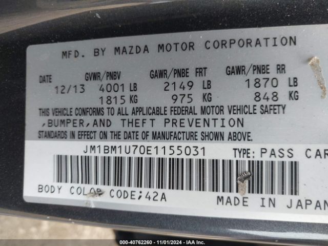 JM1BM1U70E1155031 Mazda Mazda3 I Sport