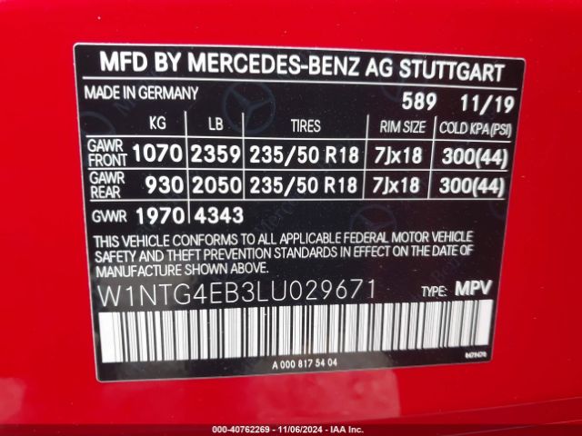W1NTG4EB3LU029671 Mercedes-Benz GLA 250