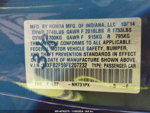 Honda Civic Lx 2015 19XFB2F59FE207232 Image 9