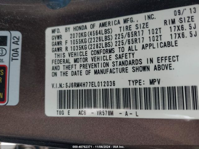 5J6RM4H77EL012036 Honda Cr-v Ex-l