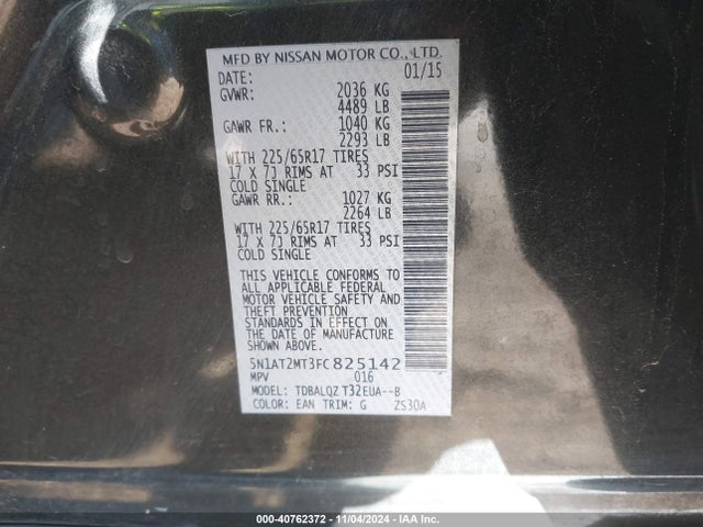 Nissan ROGUE SV 2015 5N1AT2MT3FC825142 Image 9