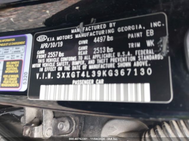 5XXGT4L39KG367130 KIA Optima S