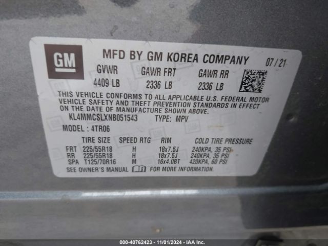KL4MMCSLXNB051543 Buick Encore Gx Awd Preferred
