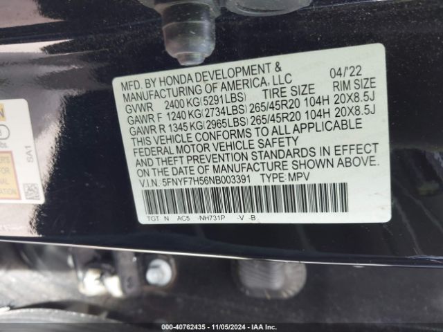 5FNYF7H56NB003391 Honda Passport 2wd Ex-l