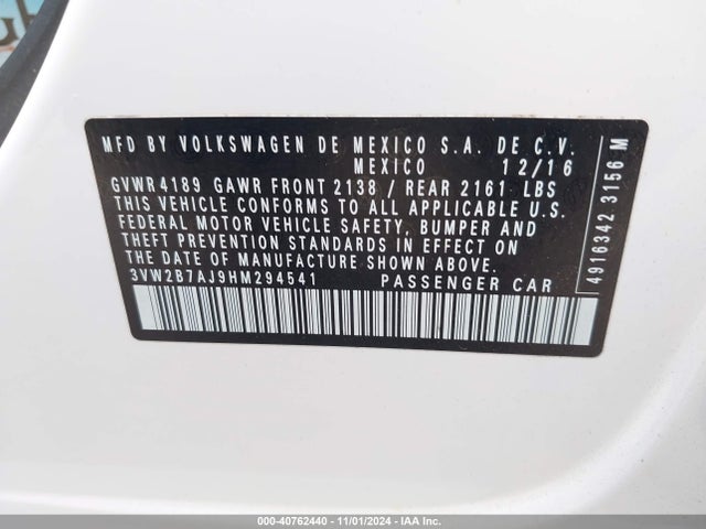 Volkswagen Jetta 1.4t S 2017 3VW2B7AJ9HM294541 Image 9