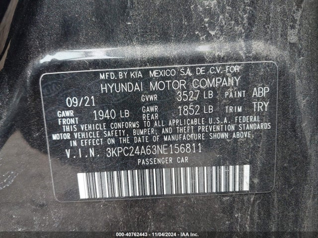 3KPC24A63NE156811 Hyundai ACCENT SE