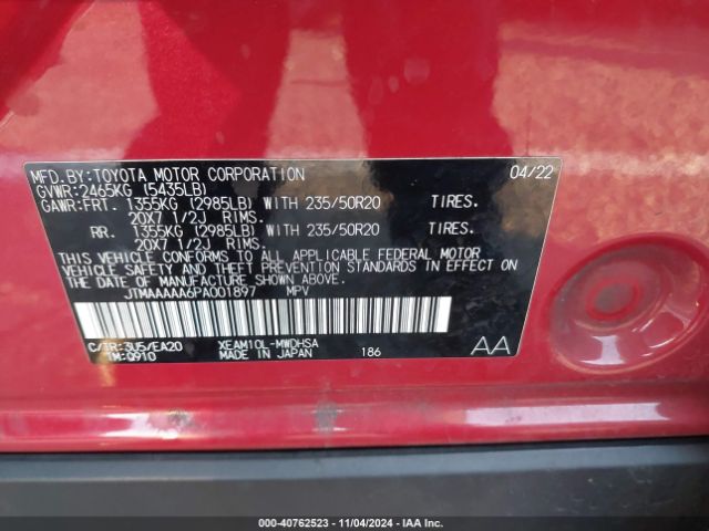 JTMAAAAA6PA001897 Toyota Bz4x Limited
