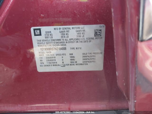 1GYKNBRS7HZ184008 Cadillac XT5 LUXURY