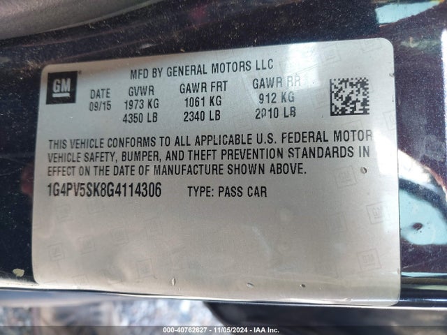 Buick Verano 1sv 2016 1G4PV5SK8G4114306 Image 9