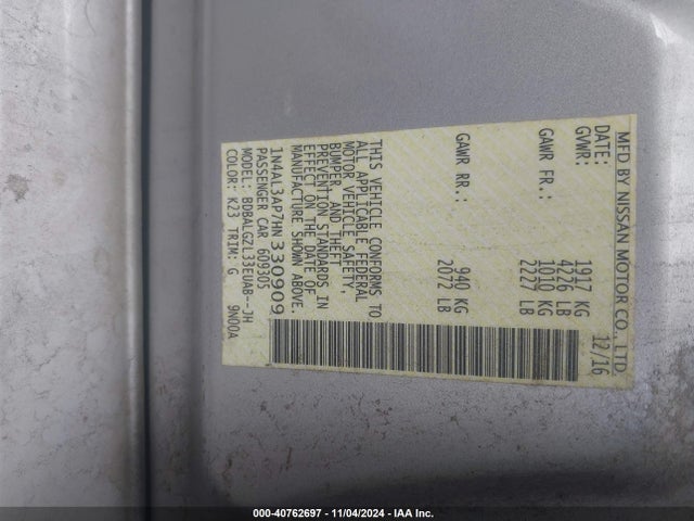 Nissan Altima 2.5 S 2017 1N4AL3AP7HN330909 Image 9
