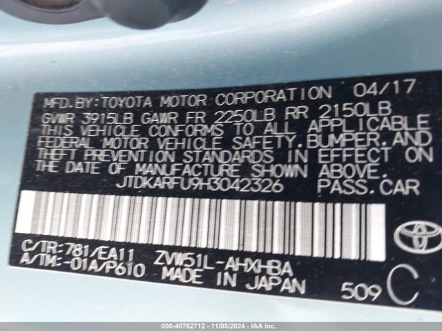 JTDKARFU9H3042326 Toyota Prius Three Touring