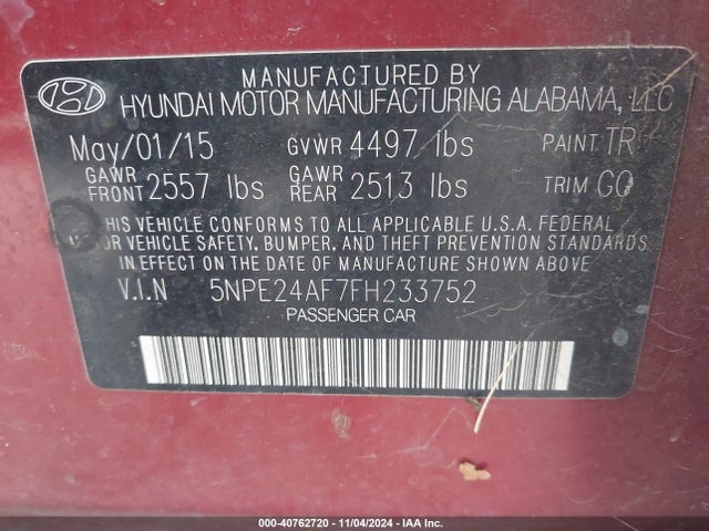 Hyundai SONATA SE 2015 5NPE24AF7FH233752 Image 9