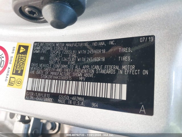 Toyota Highlander Xle 2019 5TDKZRFH4KS568915 Image 9