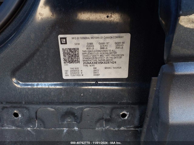 Chevrolet Equinox Premier 2019 2GNAXXEV5K6197424 Image 9