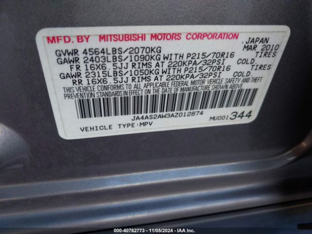 2010 MITSUBISHI OUTLANDER JA4AS2AW3AZ012874 Photo 8