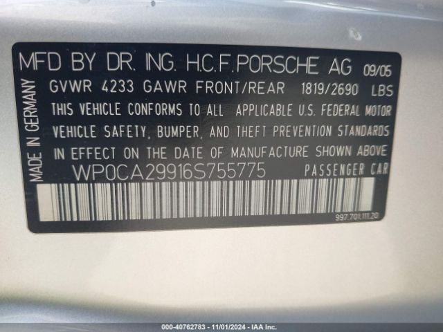 2006 PORSCHE 911 WP0CA29916S755775 Photo 8