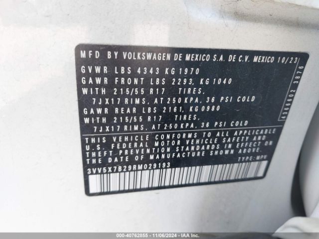 3VV5X7B29RM029193 Volkswagen Taos 1.5t S
