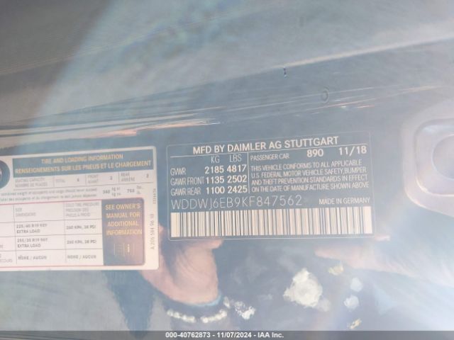 WDDWJ6EB9KF847562 Mercedes-Benz Amg C 43 4matic