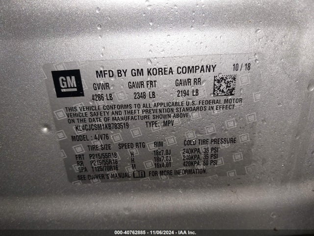 KL4CJCSM1KB783519 Buick Encore Fwd Essence