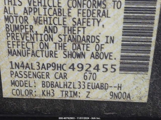1N4AL3AP9HC492455 Nissan Altima 2.5 Sr