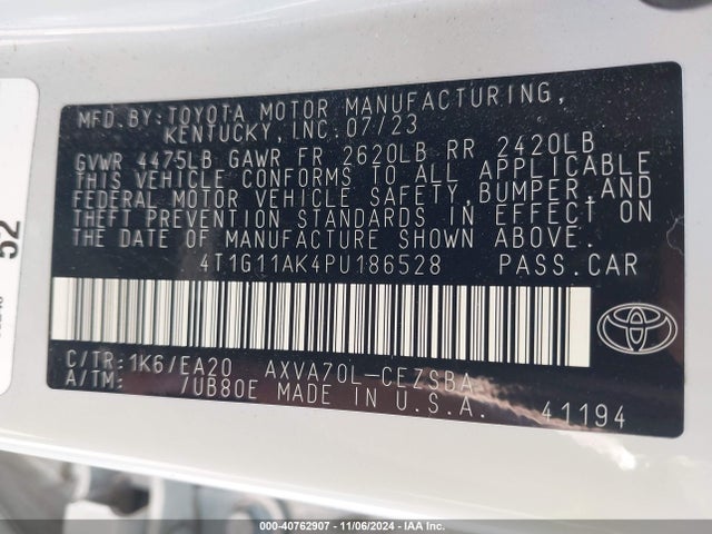 Toyota CAMRY SE 2023 4T1G11AK4PU186528 Image 9