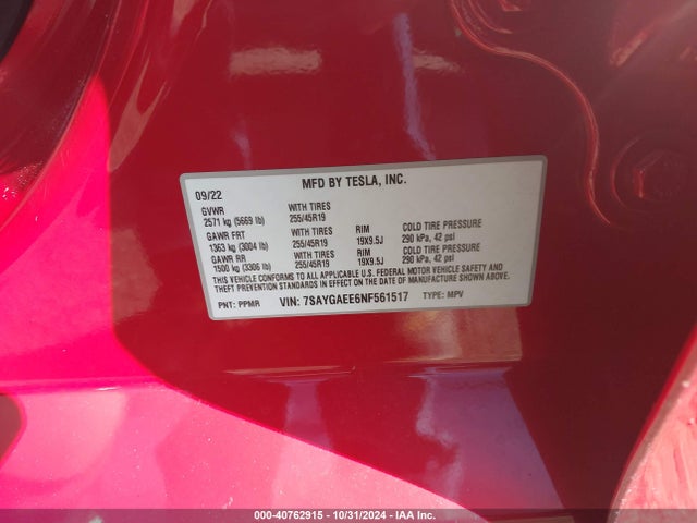 2022 TESLA MODEL Y 7SAYGAEE6NF561517 Photo 8