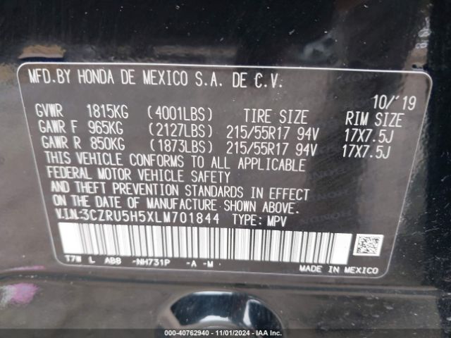 3CZRU5H5XLM701844 Honda Hr-v 2wd Ex