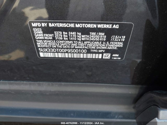BMW X4 Xdrive30i 2023 5UX33DT00P9S00100 Image 9