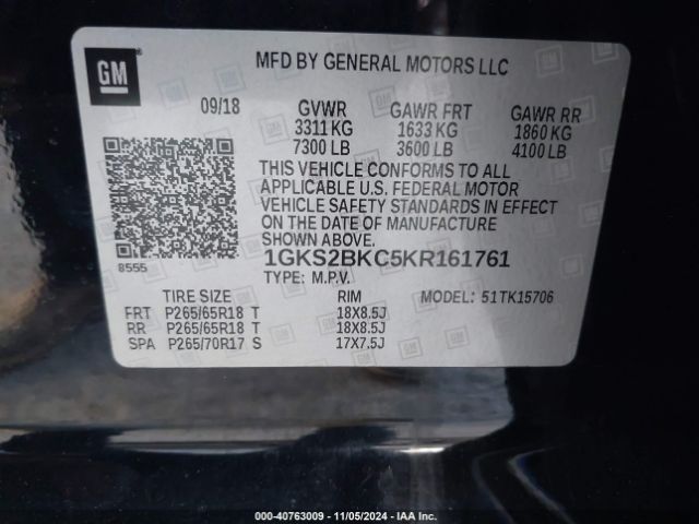 1GKS2BKC5KR161761 GMC YUKON SLT