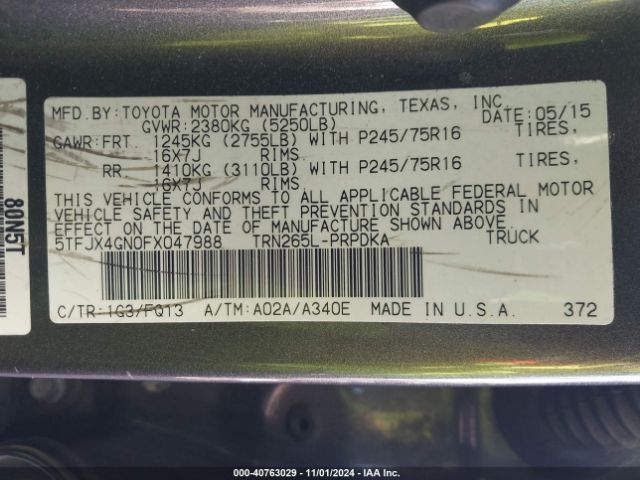 5TFJX4GN0FX047988 Toyota Tacoma Prerunner