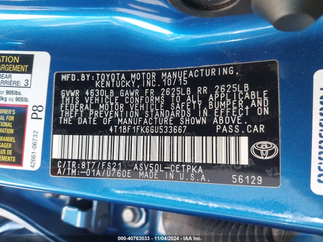 Toyota CAMRY SE 2016 4T1BF1FK6GU533667 Image 9