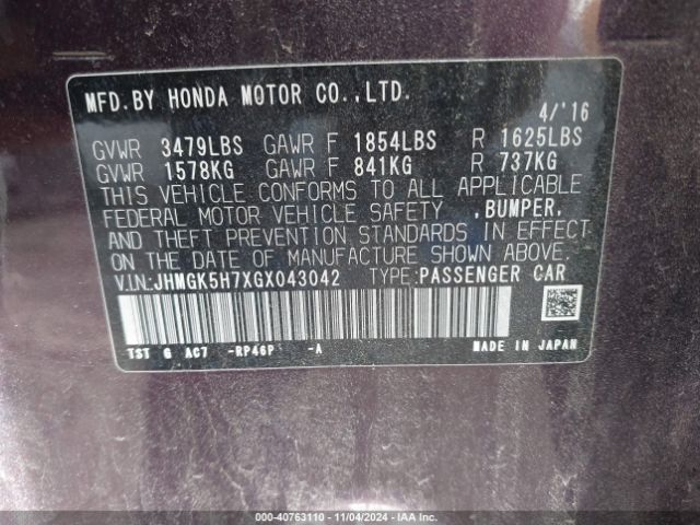 JHMGK5H7XGX043042 Honda FIT EX