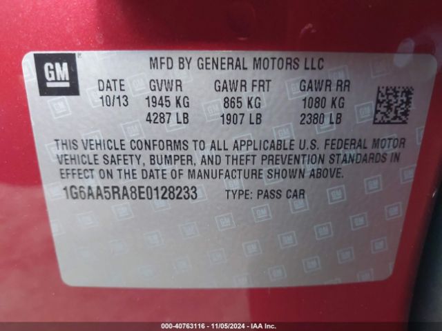1G6AA5RA8E0128233 Cadillac Ats Standard