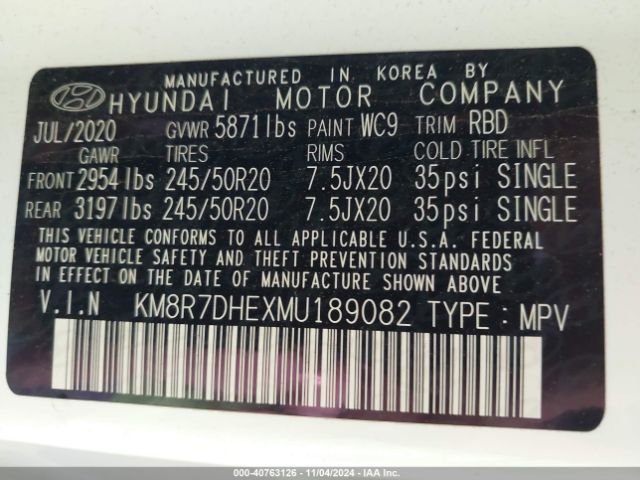 KM8R7DHEXMU189082 Hyundai Palisade Calligraphy