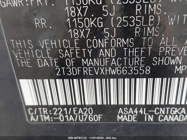 2T3DFREVXHW663558 Toyota Rav4 Platinum