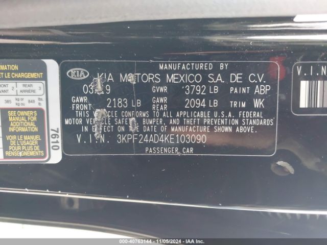 3KPF24AD4KE103090 KIA Forte Lxs