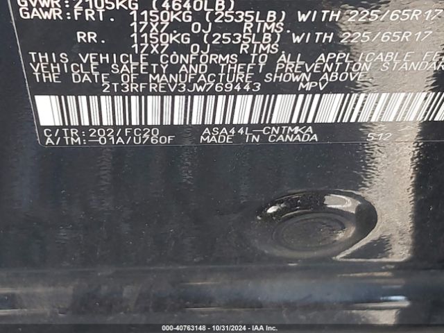 2T3RFREV3JW769443 Toyota Rav4 Adventure/xle