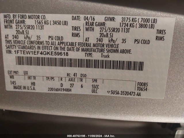 Ford F-150 Lariat 2016 1FTEW1EF4GKE59618 Image 9
