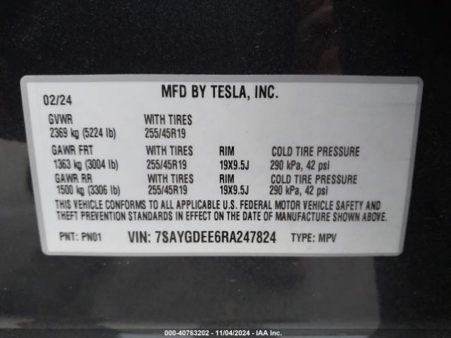 7SAYGDEE6RA247824 Tesla Model Y Long Range Dual Motor All-wheel Drive