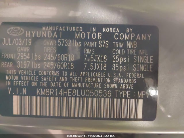 KM8R14HE8LU050536 Hyundai Palisade Se
